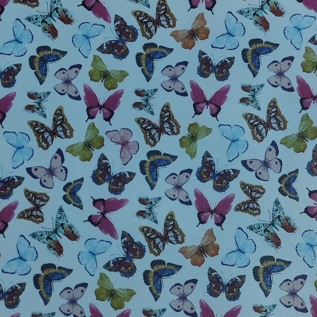 A-1127 PU Synthetic Leather Glitter Effect Butterflies Design Durable Fabric for Fashion Bags Shoes Sofas Outdoor Garment Use