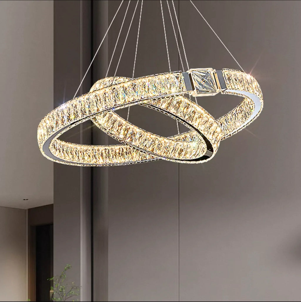 Circular ceiling light, living room stainless steel high adjustable crystal ring pendant light