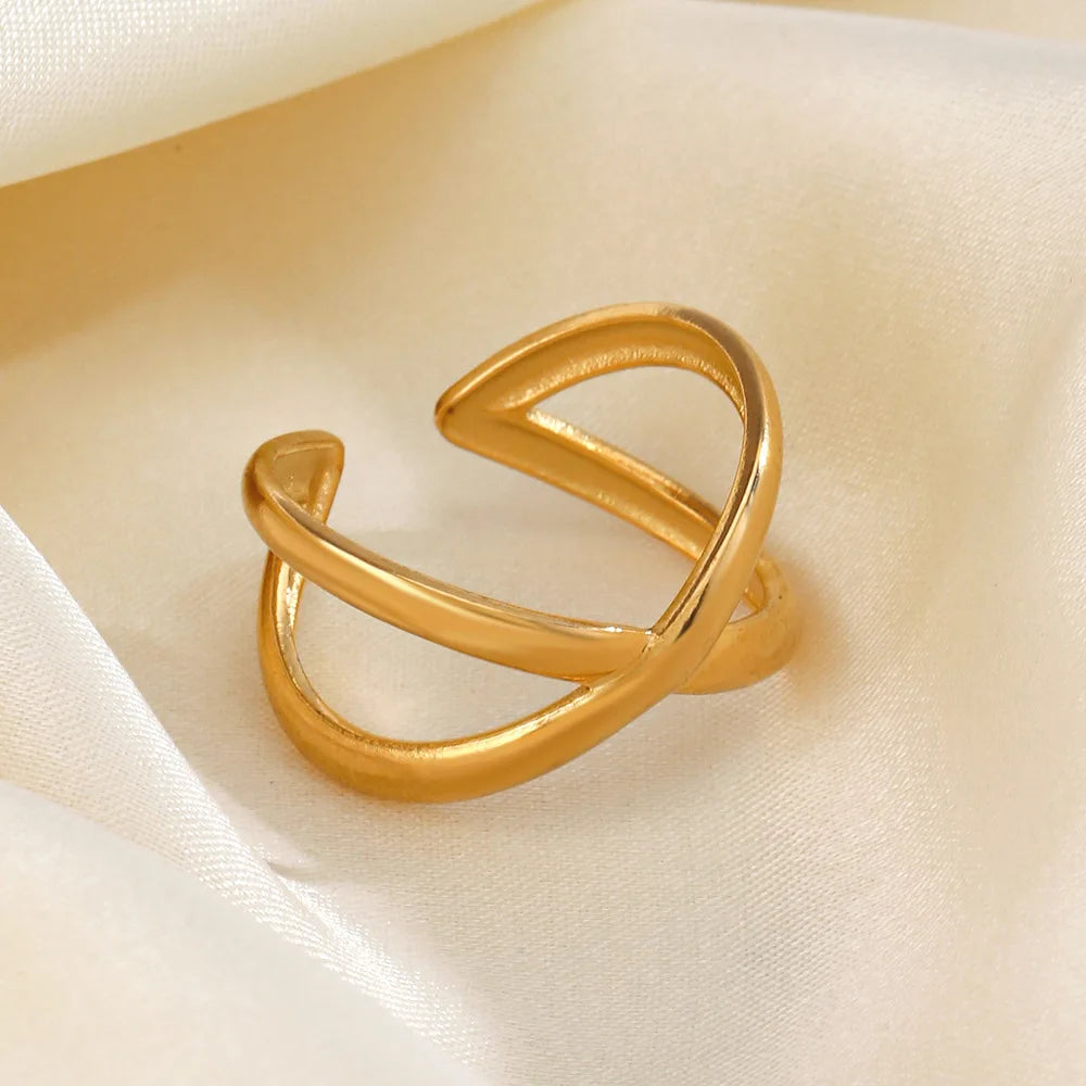 New Arrival Premium Unisex Stainless Steel Jewelry Trendy X-Shaped 3D Rings High Aesthetic Irregular Streamlined Tail Design