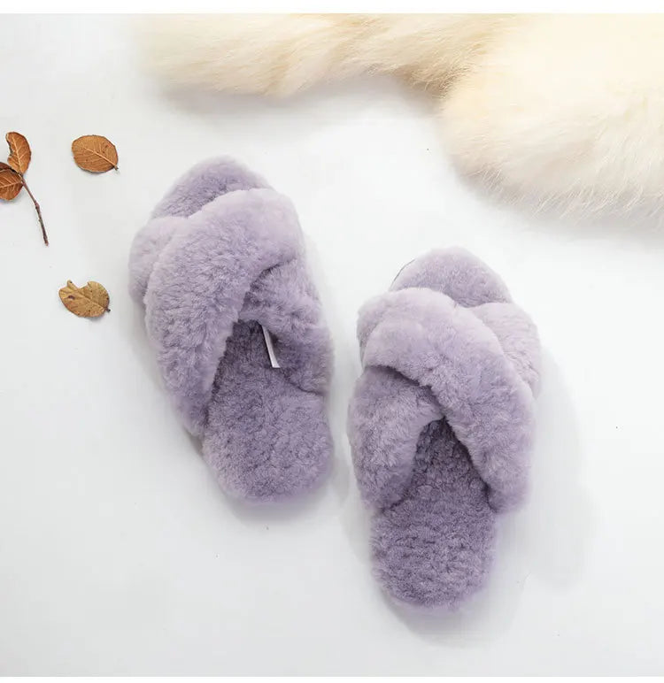Women Indoor Slippers Real Wool 2023 Natural Sheepskin Home Slipper Winter Fur Slippers Wool Flip Flops Slipper Lady Home Shoes
