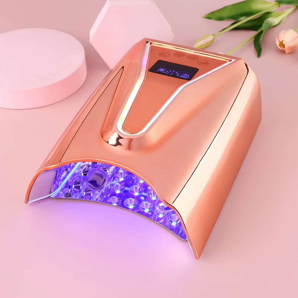Custom Glowing logo Professional High Power 128W Wireless Rechargeable UV Led Gel Lamp Light Strip Gel Dryer Pro Cure