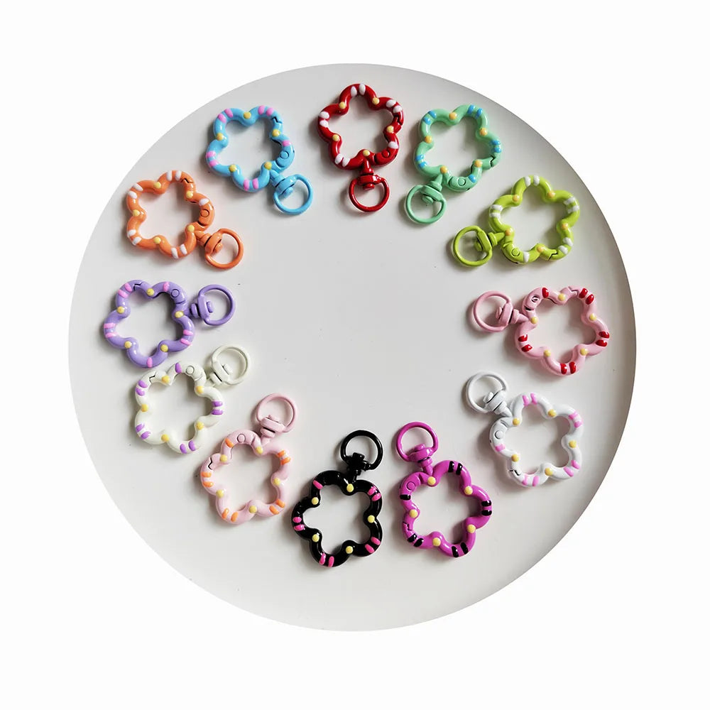 100Pcs Candy Color Flower Shape Lobster Clasp Key Hooks Connector Diy Findings Charms for Jewelry Making Key Rings Key Chain