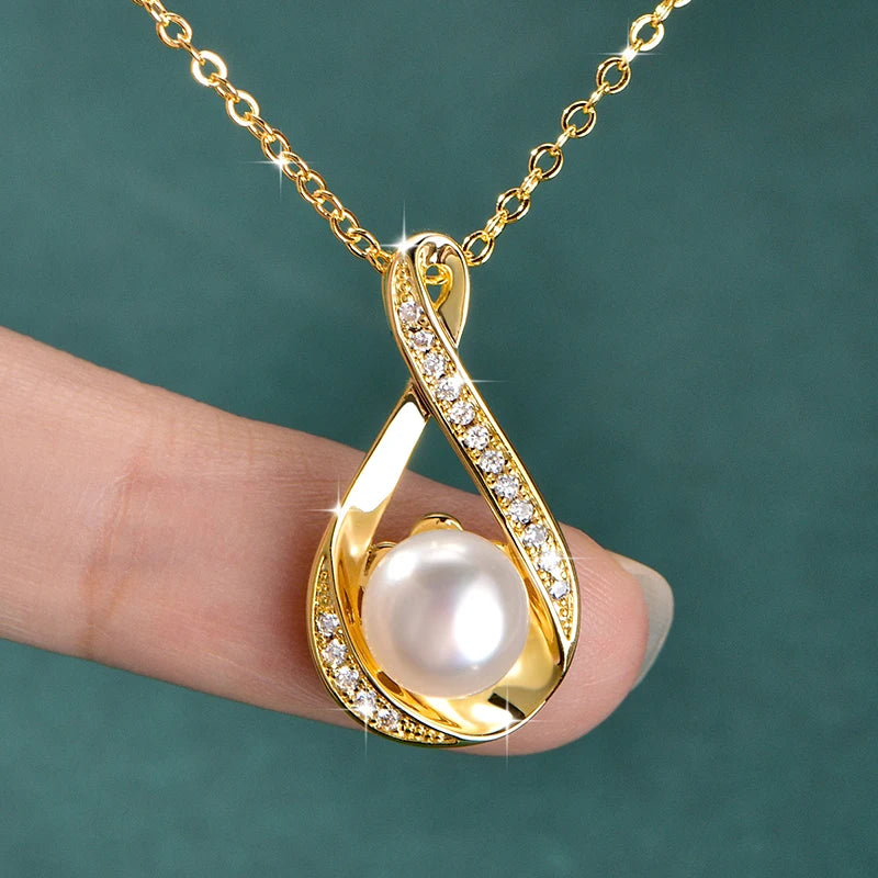 Fashion Jewelry 14K Gold Filled Moissanite 1.2mm&8-9mm Bread-shaped Natural Freshwater Cultured Teardrop Pearl Pendant Necklace