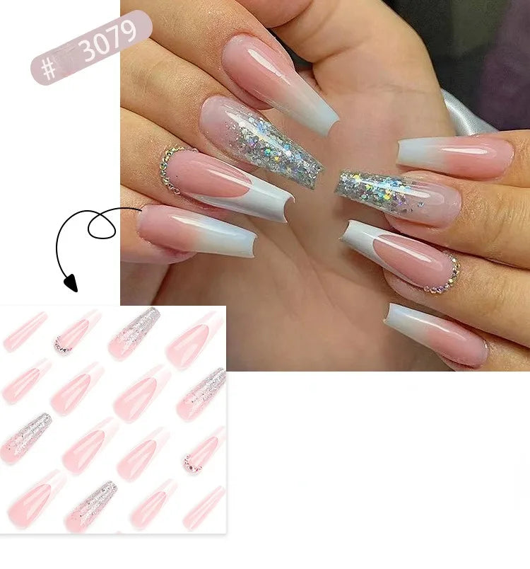 Dropshipping 24 Pcs French Style Romantic Art Acrylic Press on Nails Artificial Fingernails Candy False Nails Dating  Party 2792