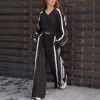Women's Trendy V-neck Cropped Top & Wide Leg Pants 2-Piece Set Side Striped Casual Tracksuit