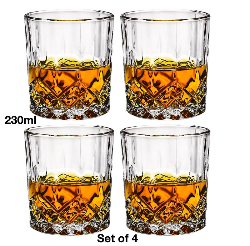 4PCS Fashion Whiskey Glasses, Scotch Whisky, Bourbon, Cocktails, RUM, Durable Whiskey Glasses