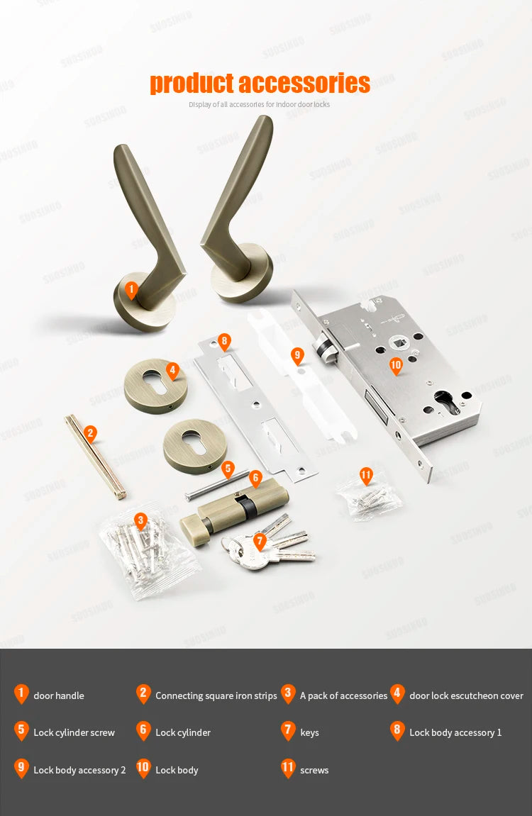 In Stock Zinc Alloy Lever Type Door Lock Handle Set Privacy Lock Passages & Coin Unlock Key for Bedroom Home Hotel