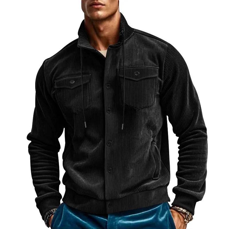 Spring and Autumn Casual Retro Multi Pocket Sports Men's Clothing Lapel Top Single-breasted Solid Color Slim-fit Jacket