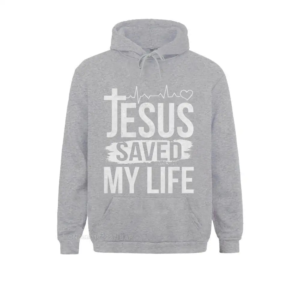 Jesus Saved My Life Christian Religion Quote Meme Premium Hooded Pullover Classic Fall Men Hoodies Customized Sportswears Brand