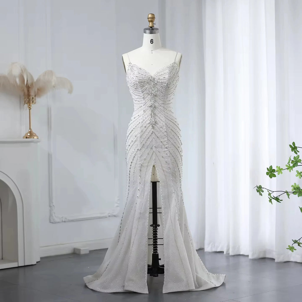 Jancember LSZ529 Sexy Glitter Slit Spaghetti Strap Mermaid Wedding Prom Dresses