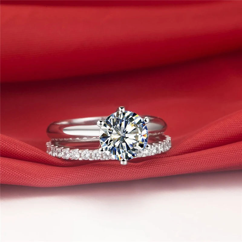 Luxury Quality 2ct SONA CZ Zircon Wedding Ring Set Tibetan Silver Bridal Set Engagement Ring Set For Women Wholesale