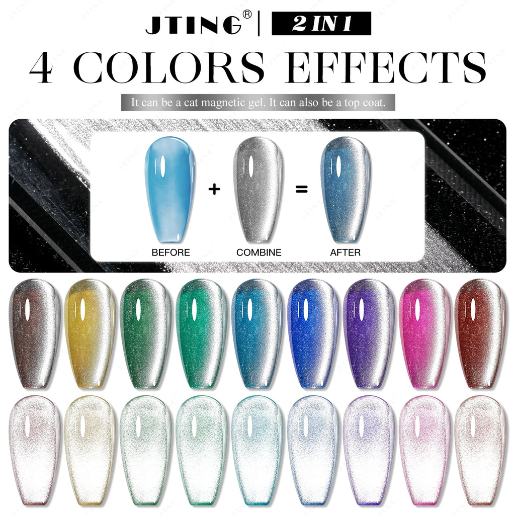 JTING Newest 4colors Universal Silver Moonlight Cat Eye Nail Gel Polish Set Magnetic Crystal Diamond Cat Eye Gel Polish