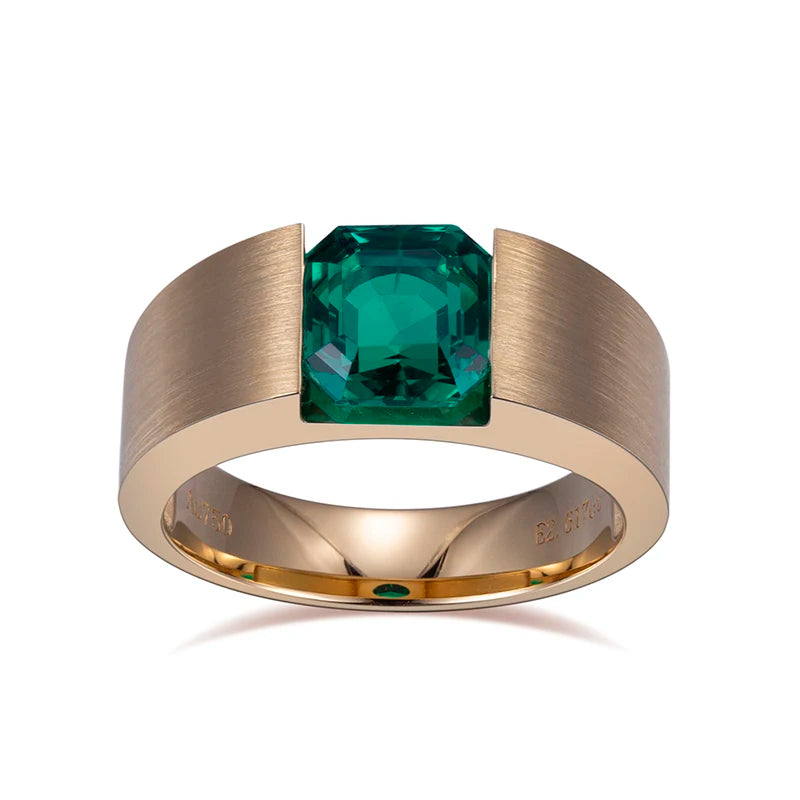 Messi Gems Custom Jewelry MSR-813 18K Yellow Gold Lab Created Emerald Fine Jewelry Rings
