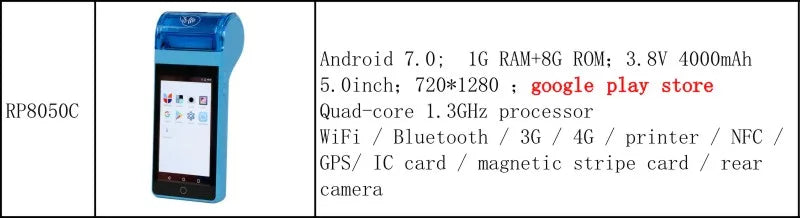 Handheld Smart Terminal Android 7.0 NFC POS Mobile Payment System with Thermal Printer Scan Code Function for Business Use