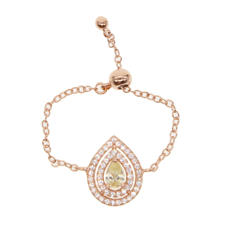 European France Hot Selling Delicate Minimal Micro Pave CZ Diamond Tear Drop Chain Ring