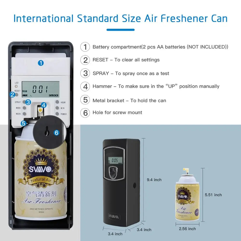 SVAVO Wall-mounted Automatic Perfume Dispenser LCD Screen Automatic Aerosol Dispenser for Toilet Bashroom Livingroom