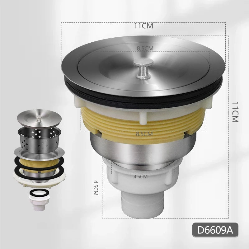 Modern Design 304 Stainless Steel Adjustable Salon Sink Strainer Quick Scullery Basin Drainer with Filter and Lid