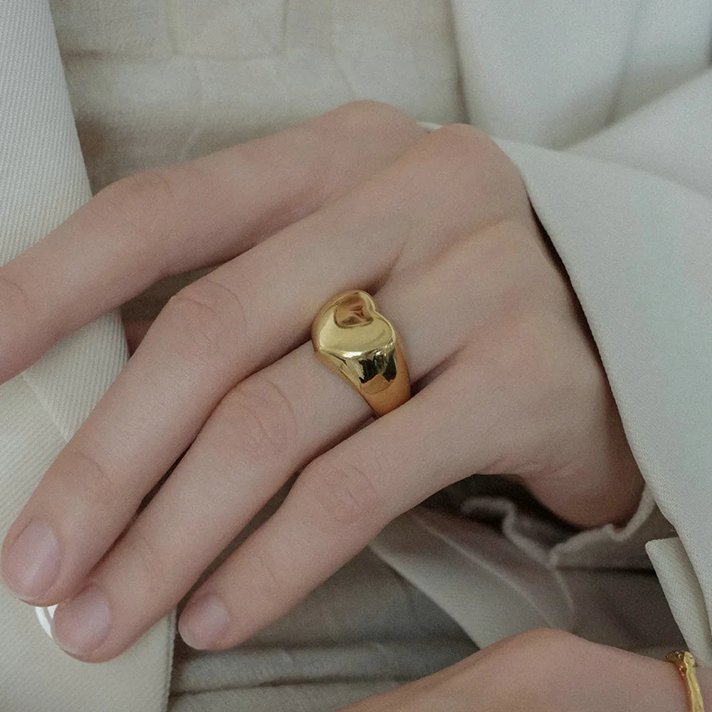 RFJEWEL Shiny Stainless Steel Gold Plated Rings with CZ Stones Adjustable Rings Pink Stone Simple Rings