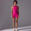 Women's Casual One-Piece Zipper Sports Yoga Pants Quick Dry Pleated Fitness Jumpsuit Peach Hip Yoga Jumpsuit