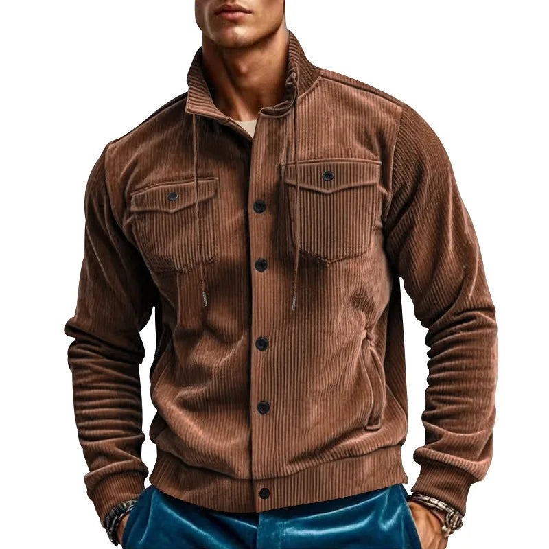 Spring and Autumn Casual Retro Multi Pocket Sports Men's Clothing Lapel Top Single-breasted Solid Color Slim-fit Jacket
