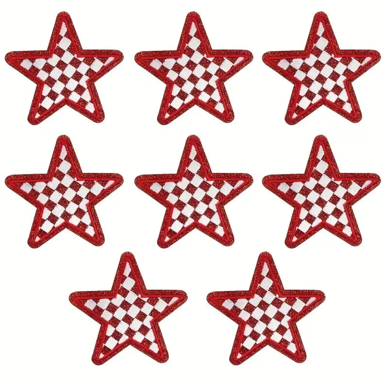 8 Pcs Glitter Star Iron on Patch Set Checkered Sequin Applique Embroidery DIY Badge for Clothes Backpack Hat Jacket Decor