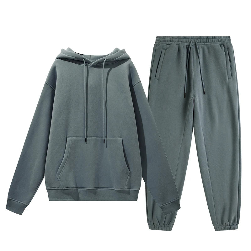 Wholesale Organic Cotton Sweatpants and Hoodie Set Custom Sweat Suits Casual Unisex Tracksuit