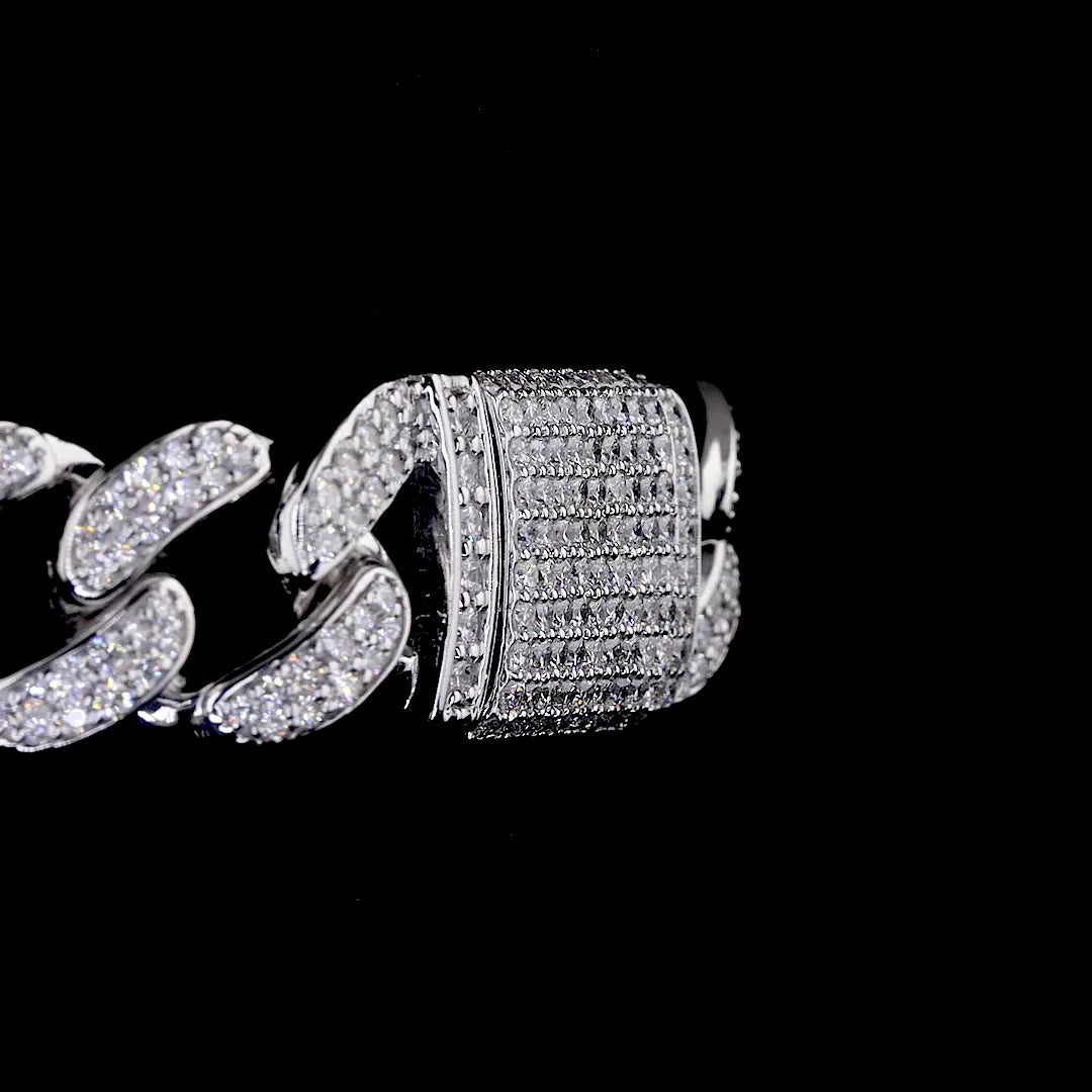 14K Gold Plated Men's Cuban Link Chain Bracelet with Lab Grown Round Diamond-Engagement Party & Gift