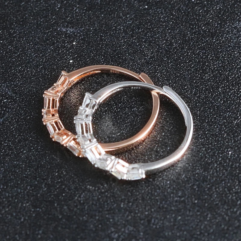 Women's S925 Sterling Silver Wedding Jewelry Moissanite Engagement Ring and Baguette Rings Passes Moissanite Tester for Gift