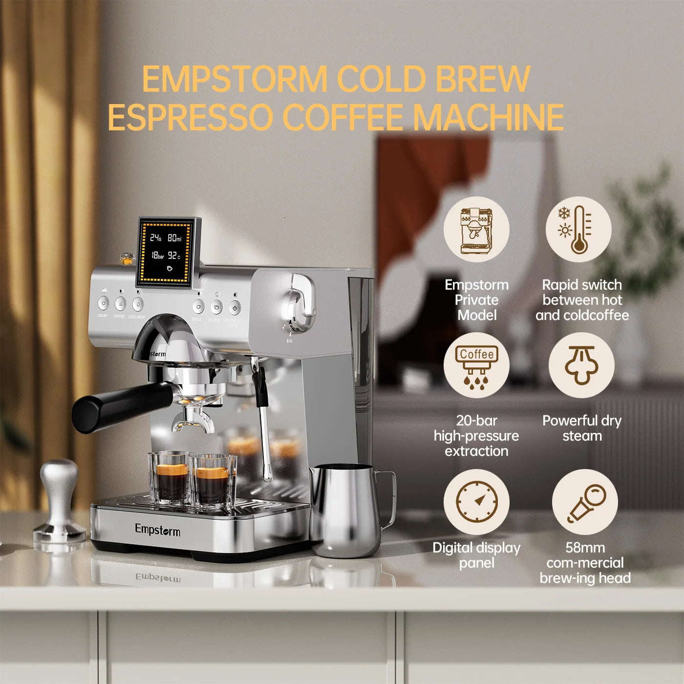 Empstorm Latest Design Coffee Maker Cold Brew Espresso Coffee Maker Italian Coffee Machine for Office Stock in the US Local