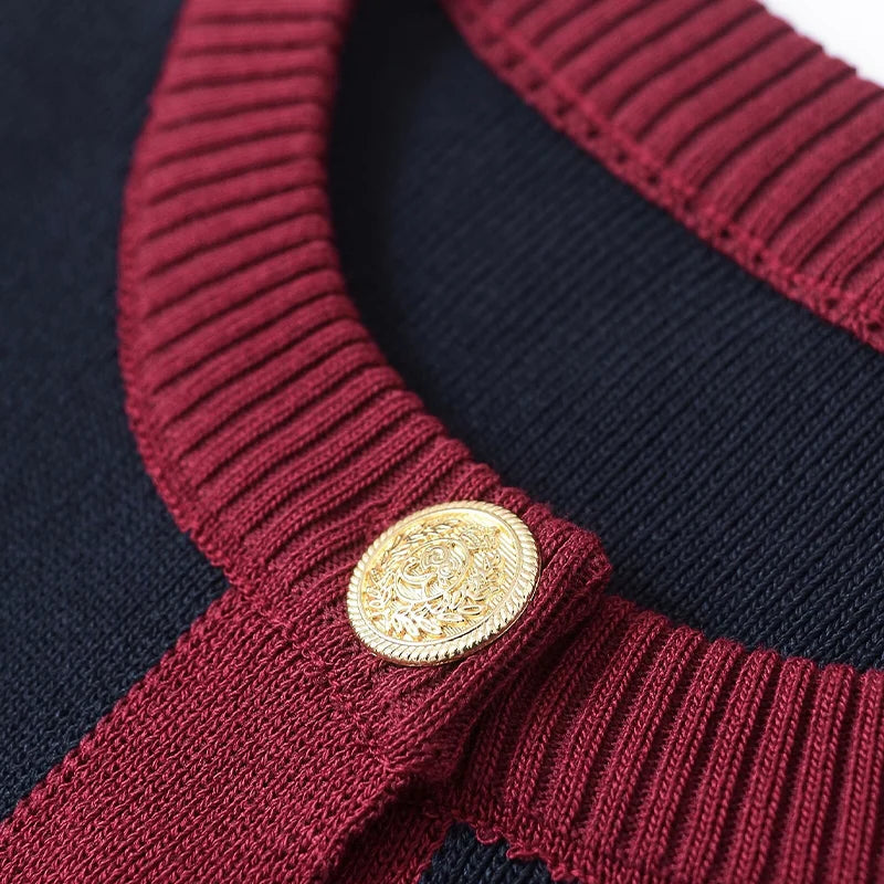 ZATRHMBM Women's Clothing 2024 New Fashion Gold Button Knitted Top Retro Round Neck Long Sleeve Casual Female Sweater