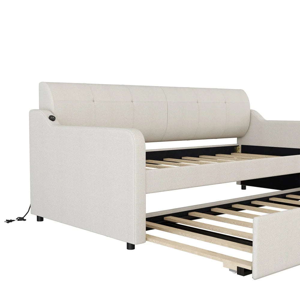 Modern Single Daybed Sofa Bed Twin Size Upholstery Daybed With USB Charging Design
