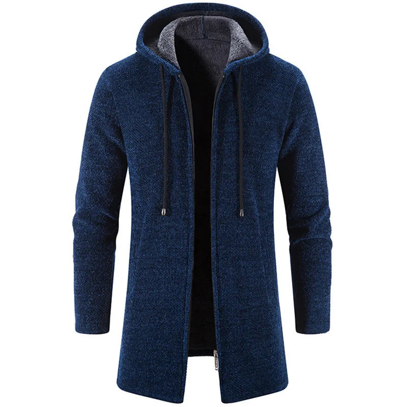 Liu Ming Men's Thick Warm Fleece Cardigan Winter Trending Casual Windbreaker Jackets with Zipper Closure Knitted Sweater Hooded