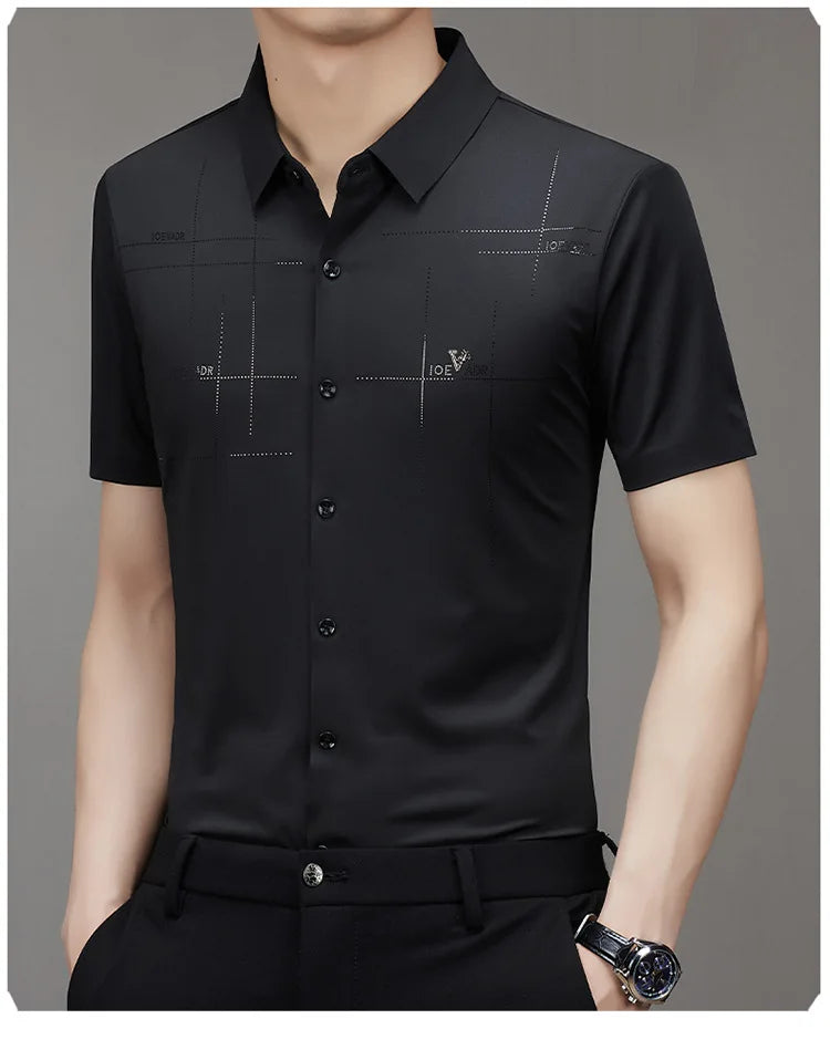 Liu Ming New Custom Wholesale Summer Vintage Men Casual Turn Down Collar Business Short Sleeve Shirts