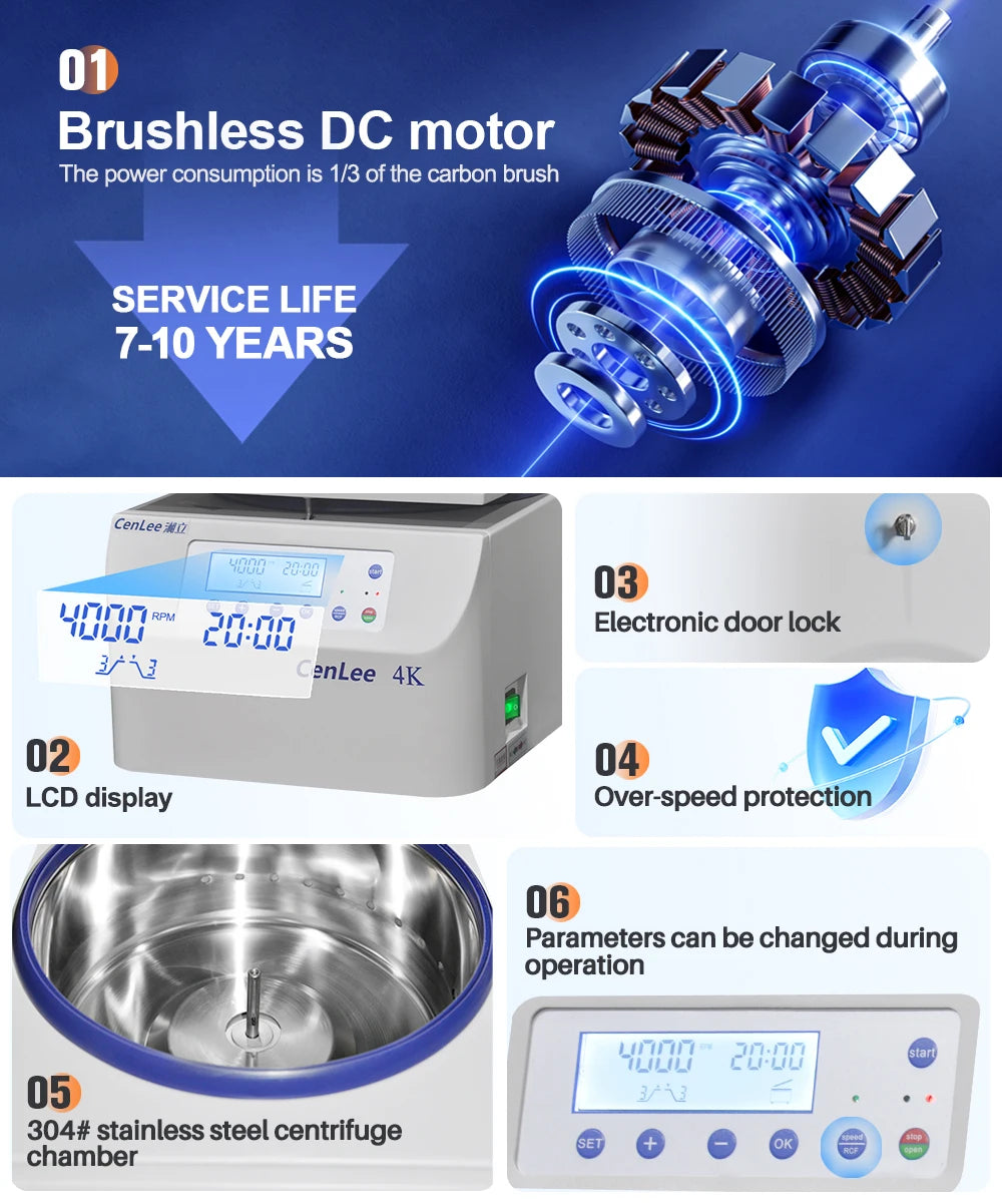 Large Capacity Automatic Low Speed 6x 50ml 300ml Electronic Door Lock Laboratory Tube Centrifuge Medica-l Analysis Equipment