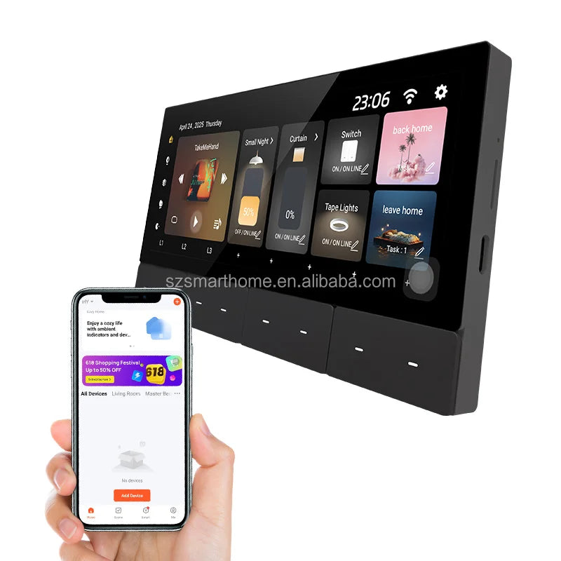 New F5 6.2 Inch WiFi Ethernet Zigbee Smart Life Single Pole Multi-function Smart Screen Touch Control Panel Music Amplifier 8 EU