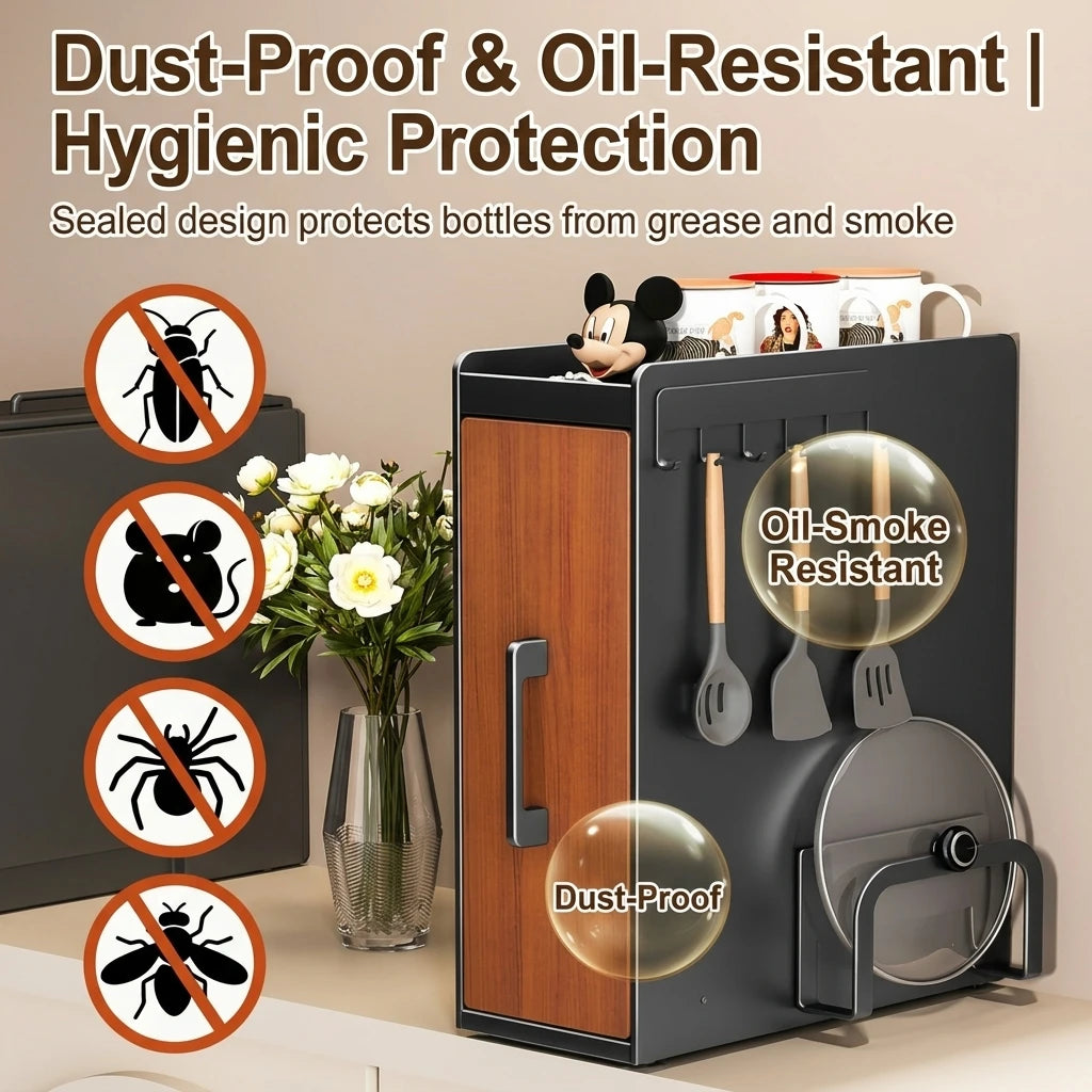 Stable Narrow Pull Multifunctional Carbon Steel Double Tier Modern Kitchen Organizer Spice Storage Cabinet Waterproof Dust-proof