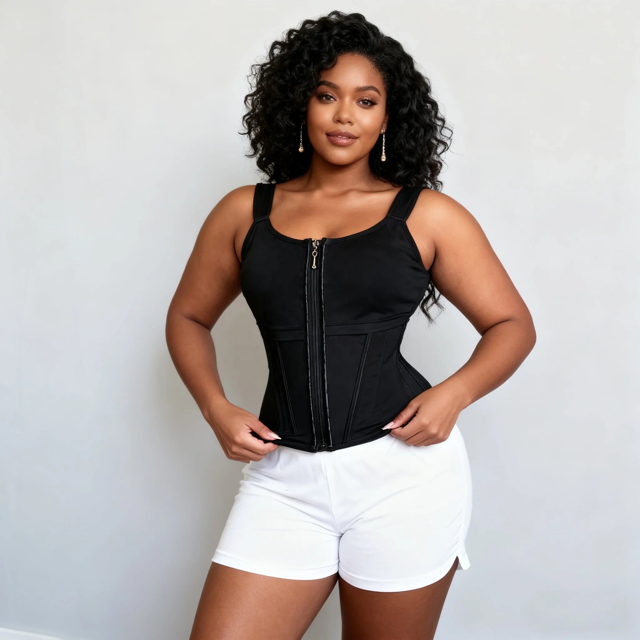 Wholesale Women Zipper Waist Trainer Double Compression Corset Vest with Hook Closure Tummy Control Slimming Body Shaper