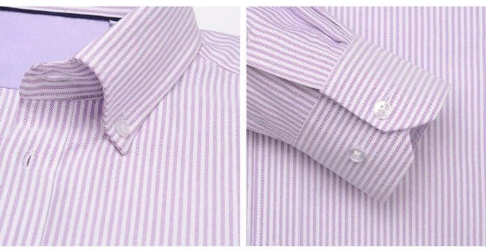 Men's Long Sleeve Thick Cotton Oxford Shirts with Front Pocket High Quality Smart Casual Stripe Plaid Button Down Dress Shirt