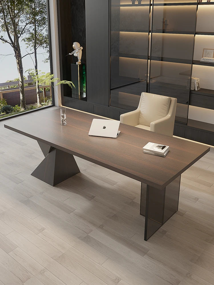 Modern Luxury Home Multi-Function Computer Desk Light Walnut Color Simple Cream Wind Wood Panel Office Furniture