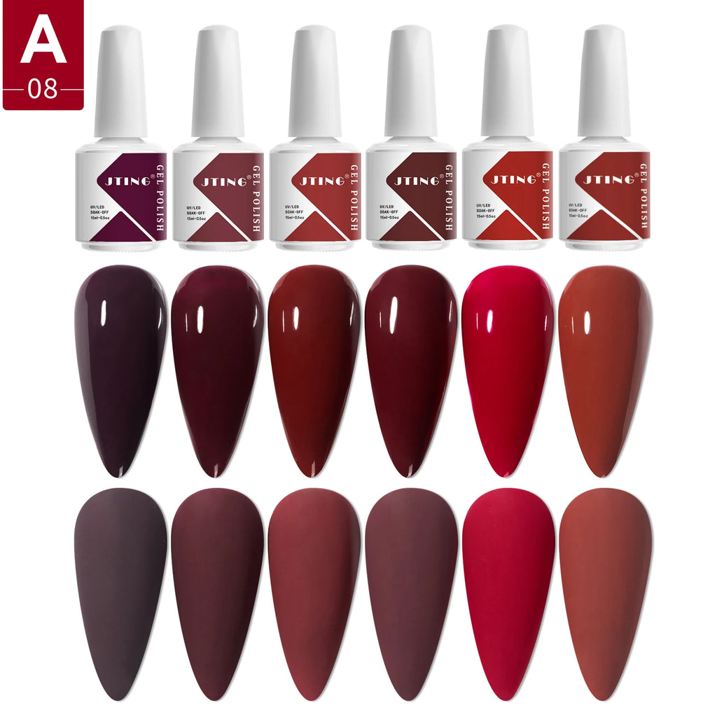 JTING Acrylic Nail Art Gel Polish UV Gel OEM Wholesale 6 Colors Set 15ml Bottles Gel NAIL Polish Kit Custom Private Label