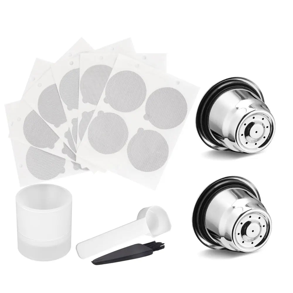 Icafilar Reusable Coffee Capsule Pod for Nespresso Stainless Steel Espresso Crema Coffee Filter Aluminum Foils Lid Tamper Dosing