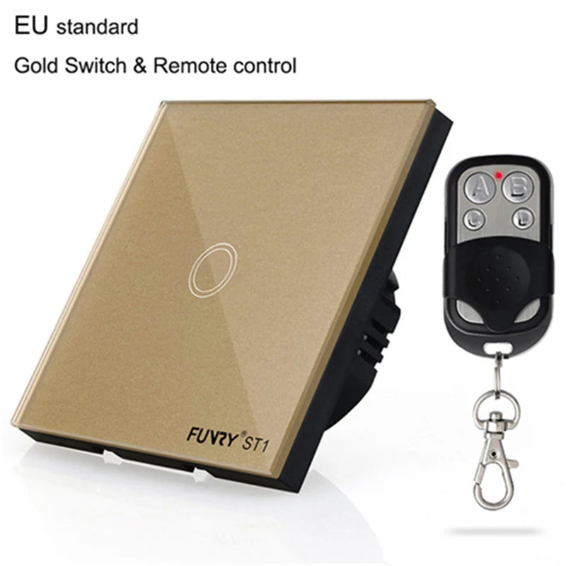 EU Standard 2Gang 170-240V 433MHz Wall Switch Touch Switch Smart Remote Control Luxury Crystal Glass Surface Waterproof 86*86mm