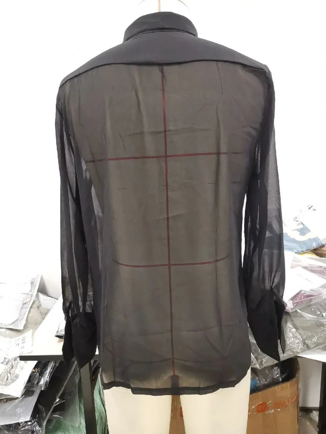 Men Mesh See-through Loose Shirt Summer and Autumn Shirt Top Men Sexy Long-Sleeved V-neck Turn-down Collar Single-Breasted Shirt