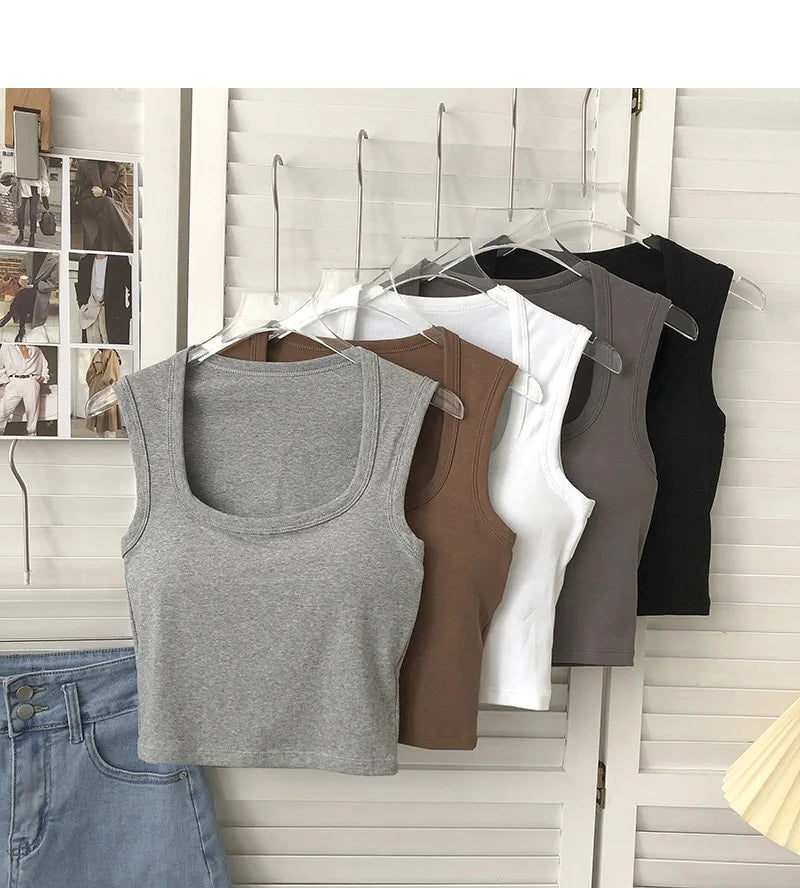 Women 2024 Summer With Chest Pad Square Collar Wide Shoulder Back Heart One Cup to Wear Sexy Inside Vest