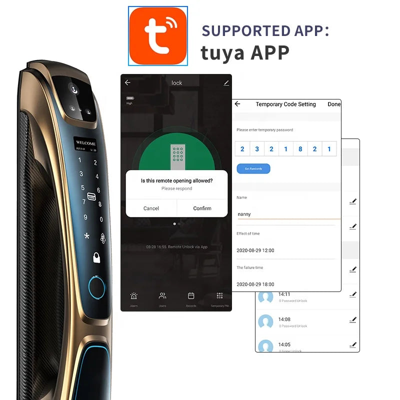 Automatic Fingerprint Electronic Digital Tuya 3D Face Recognition Cards Keys Smart Door Lock Wifi for Home Hotel Apartment