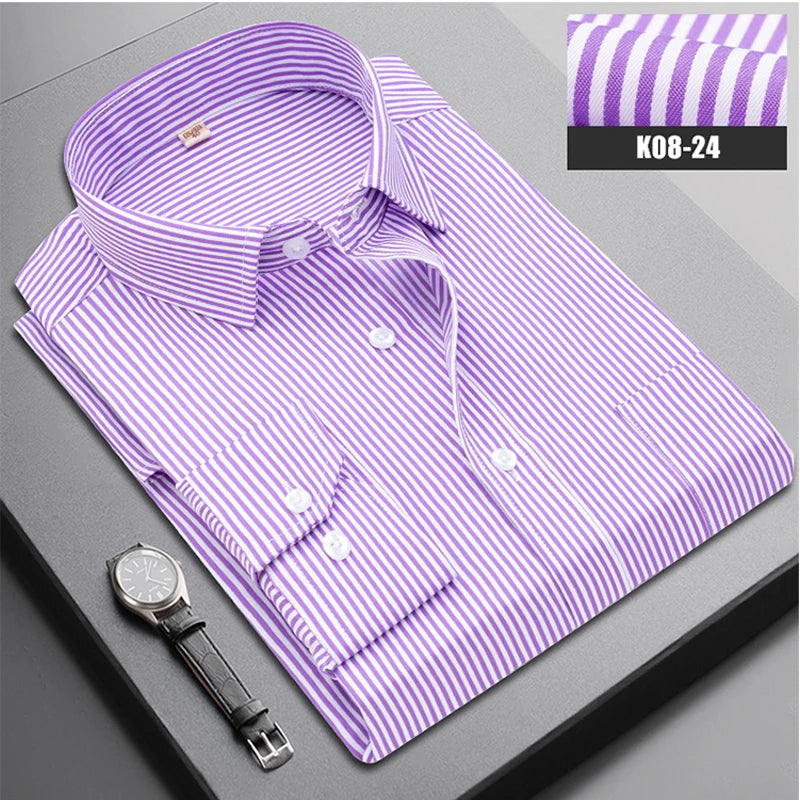 Brand New Men Shirt Male Dress Shirts Striped Men's Casual Long Sleeve Business Formal Plaid Shirt camisa social