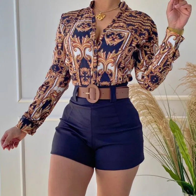 2piece Set Hot Style Plus Size Colorful Casual Button and Women Blouses Shirts