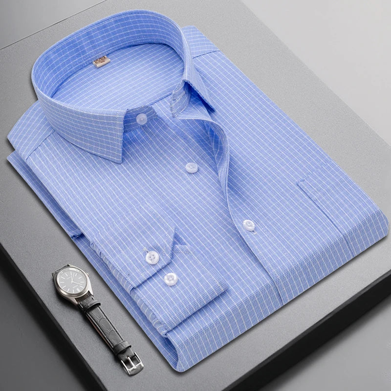 Brand New Men Shirt Male Dress Shirts Striped Men's Casual Long Sleeve Business Formal Plaid Shirt camisa social