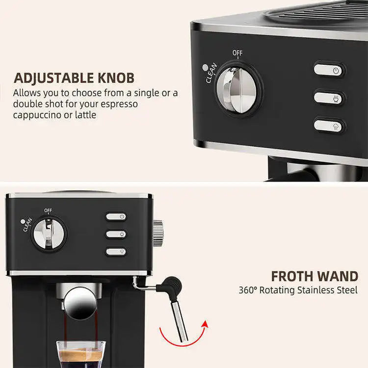 Modern 2-in-1 20Bar Touch Screen Semi-Automatic Electric Espresso Coffee Maker Smart Multifunction Italian Stainless Household