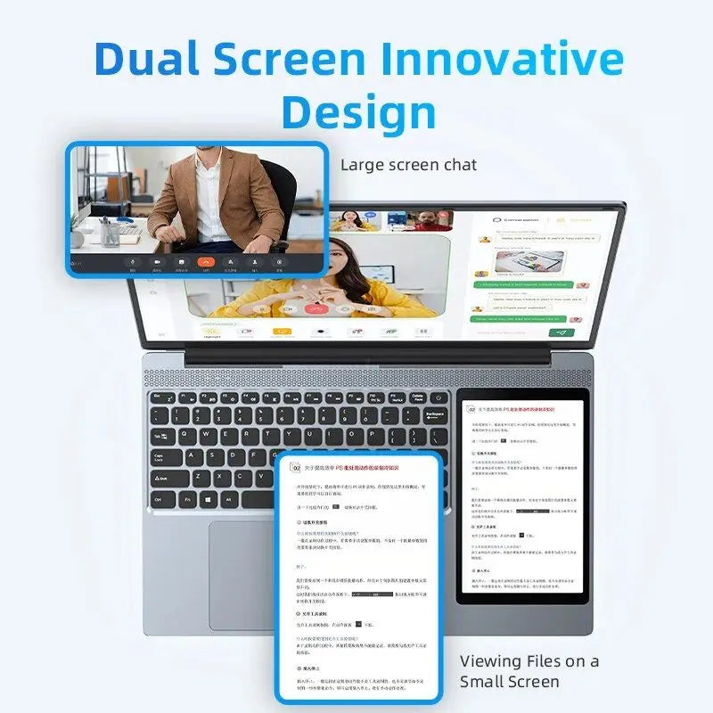 15.6" +7" IPS Brand New Business Laptop 16GB RAM 128/256/512GB 1TB SSD Notebook Computer Dual Screen Laptop